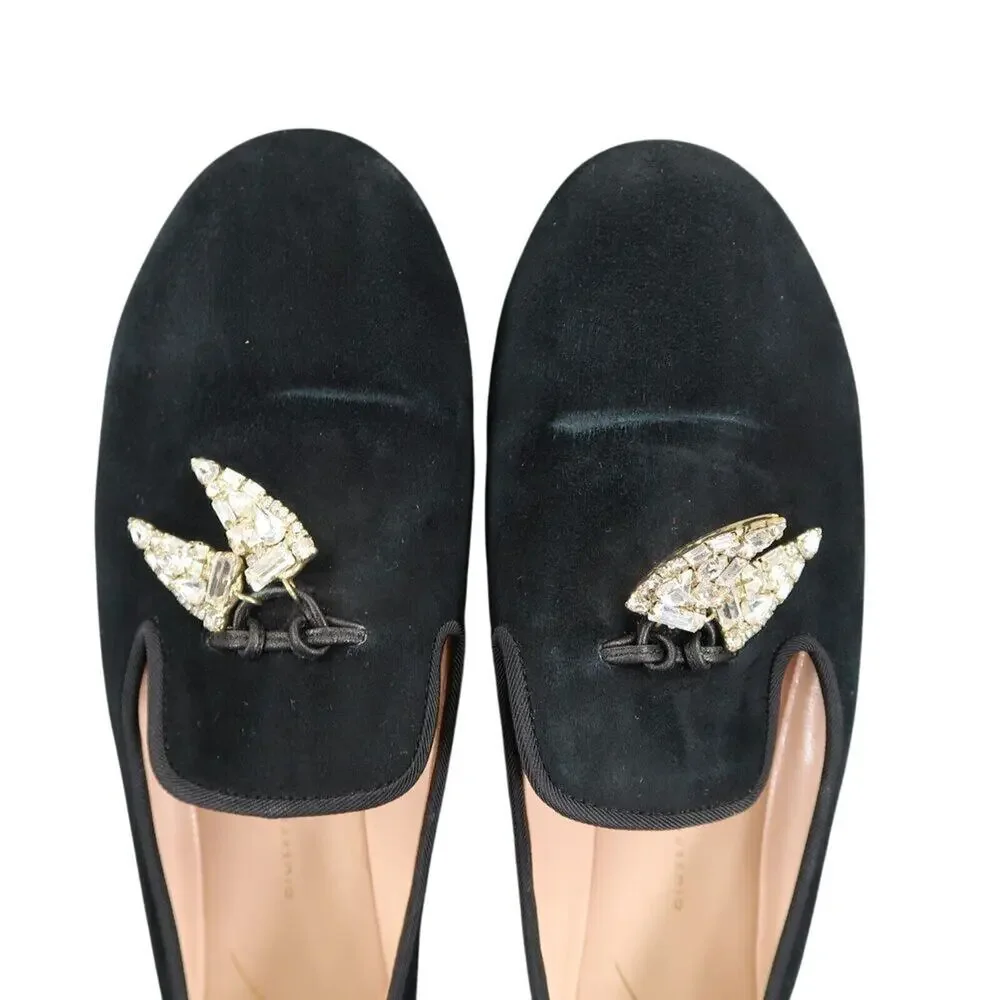 Giuseppe Zanotti Shoes Women 36 Slipper Loafer Shark Crystal Charm Fashion Black